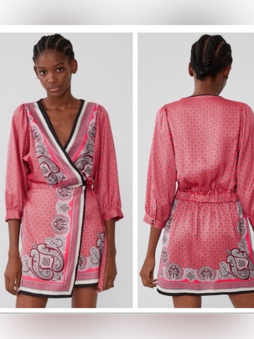 ZARA Pink Paisley Wrap Satin Dress